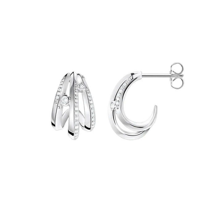 925 Sterling Silver Hinged Hoop Earrings With White Stones For Women