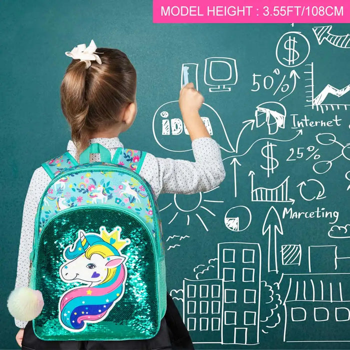 3 Piece Unicorn Backpack Set For Girls 16 Inch Bookbag With Lunch Box Elementary School