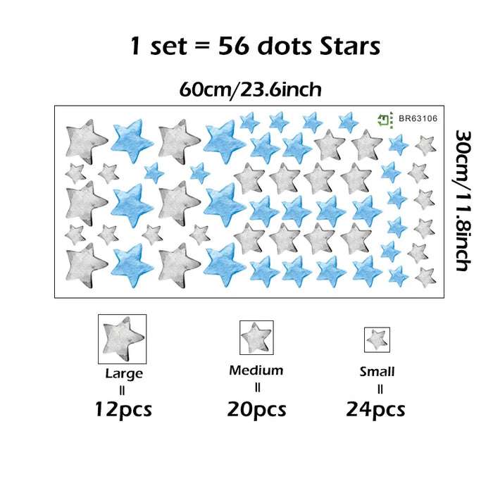56 Watercolour Pink Grey Stars Wall Stickers For Kids Room Decor