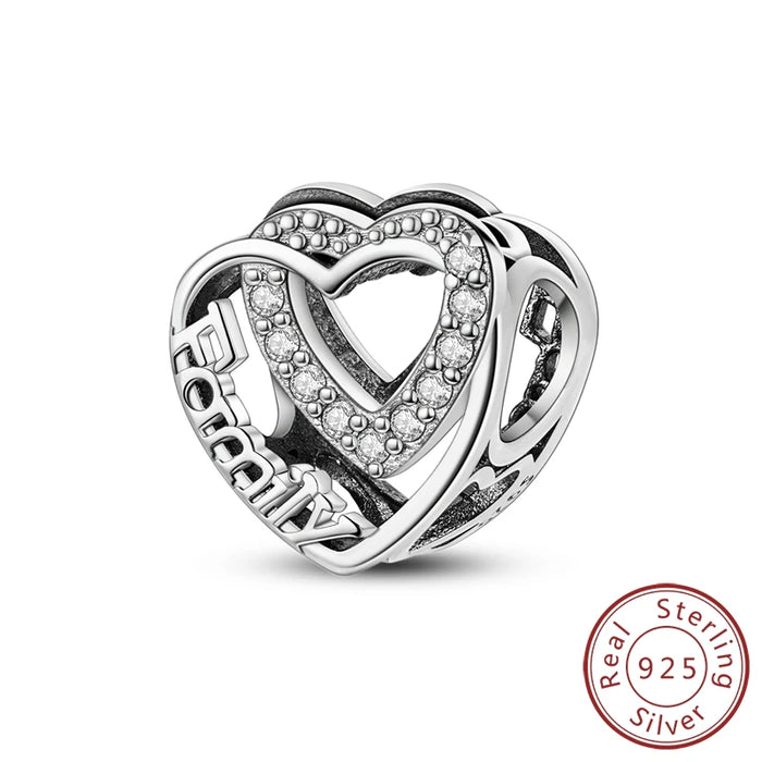 925 Sterling Silver Heart Charm Pendant Fits Bracelets Diy Party Jewelry
