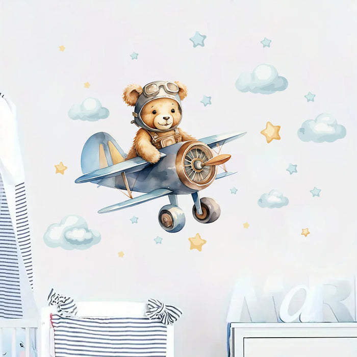 Cartoon Pilot Bear Wall Decals For Kids Room Decor