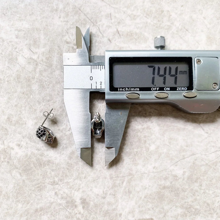 925 Sterling Silver Skull Pave Stud Earrings Unisex Gift