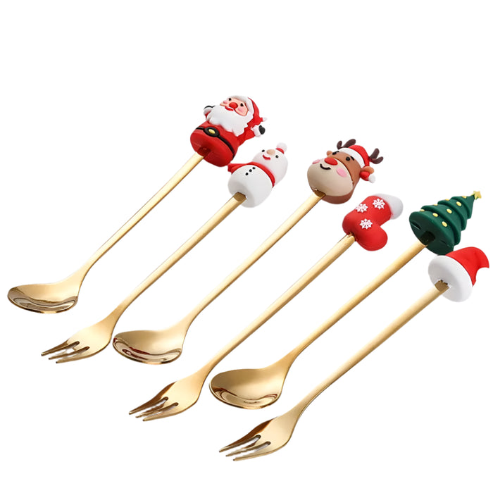 4 / 6 Piece Christmas Coffee Spoons & Forks Set Stainless Steel Red / Green Gift Box Kids' Gifts