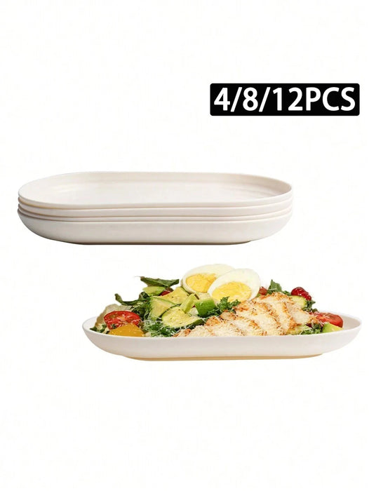 4 / 8 / 12 Piece Reusable Beige Plastic Dinner Plates Perfect For Family Gatherings Parties And Picnics