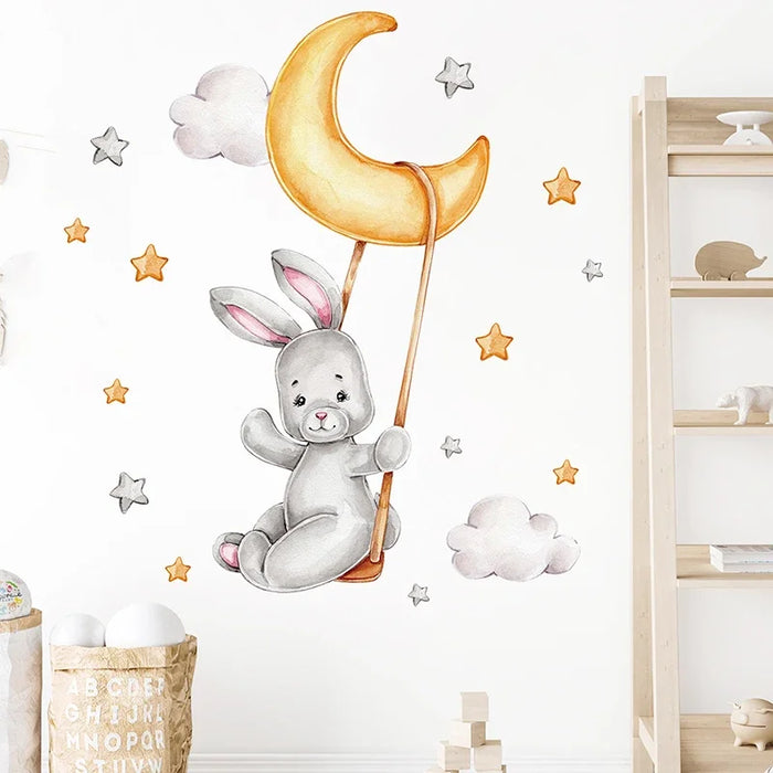 Adorable Watercolour Bunny Wall Decals For Kids Room Decor