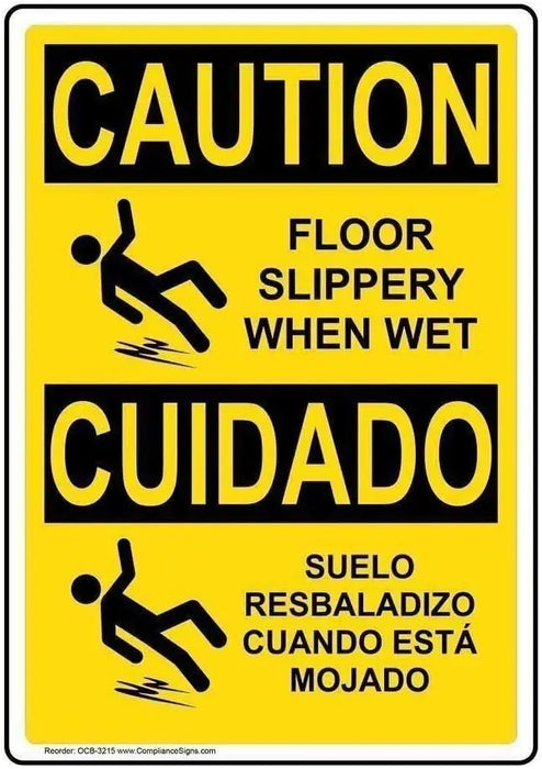 Slippery When Wet Caution Sign English / Spanish