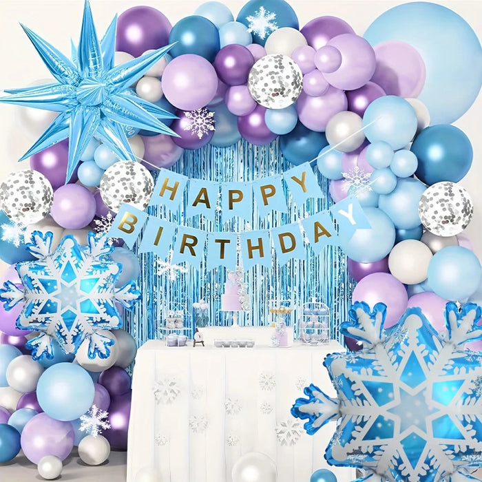 80Pcs Winter Birthday Theme Decoration Balloon Set Snowflake Blue Snowman Princess Balloon Party Wedding Decoration Balloon
