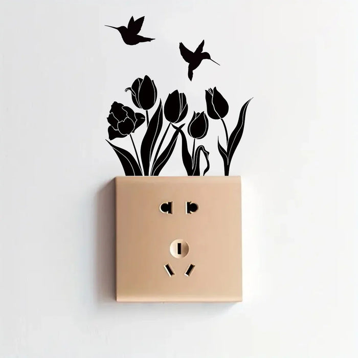 Flower Bird Silhouette Wall Decals 2Pc Set