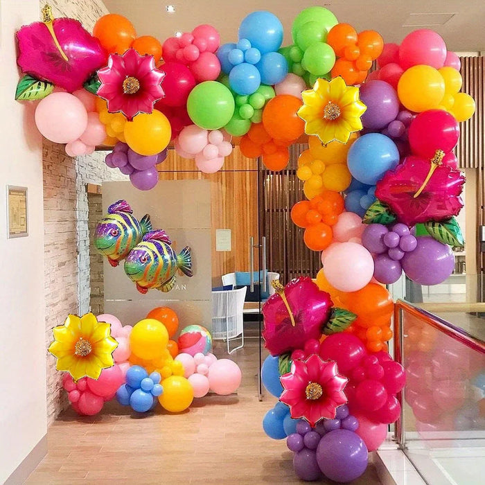 159Pcs Hawaiian Balloon Garland Set Rainbow Balloon Aluminum Film Balloon Summer Party Or Hawaiian Birthday Party Decoration