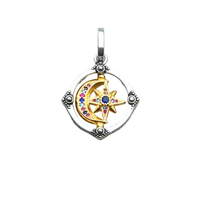 925 Sterling Silver Golden Star & Moon Pendant Necklace Lucky For Women