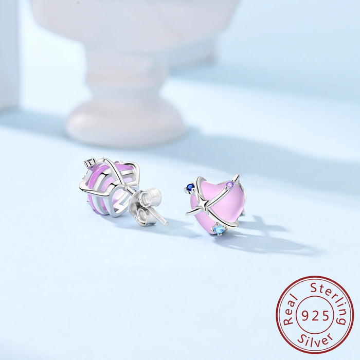 925 Sterling Silver Heart Luminous Stud Earrings For Women Fine Jewelry