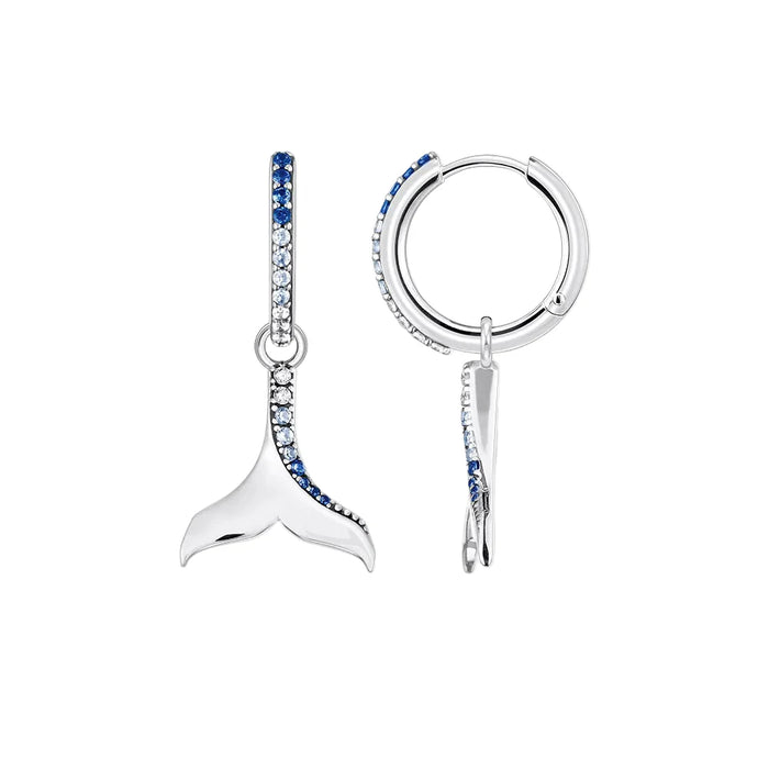 925 Sterling Silver Blue Tail Fin Hinged Hoop Earrings Fine For Women