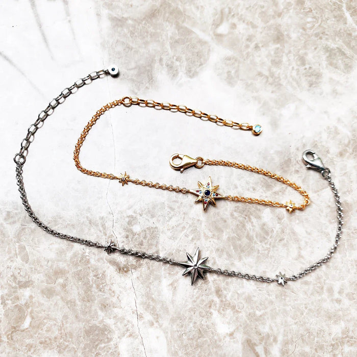 925 Sterling Silver Lucky Royalty Star Bracelet Link Chain Boho Jewelry For Women