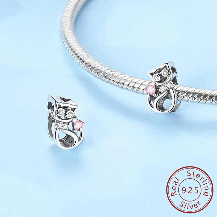 925 Sterling Silver Cat Pendant Charm For Diy Bracelet Fits Pan Gift For Women