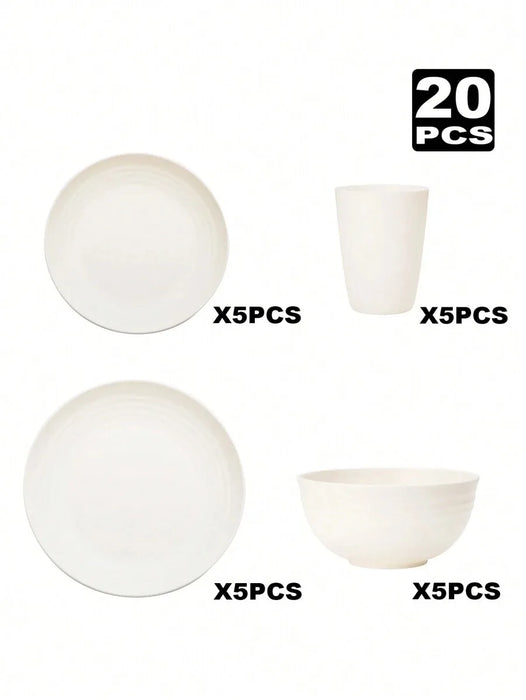 4 / 16 / 20 / 24 / 32 Piece Reusable Plastic Tableware Set For Home Camping Picnics