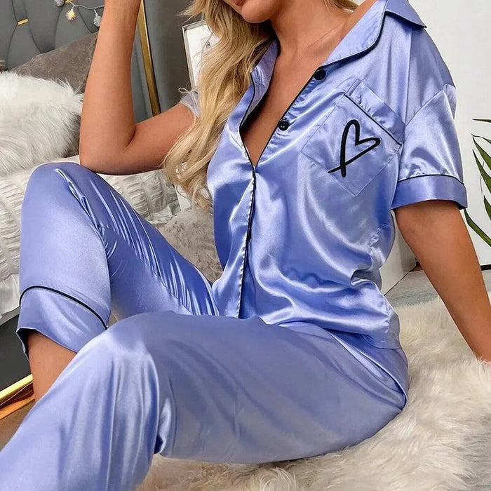 Embroidered Satin Pajama Set for Women