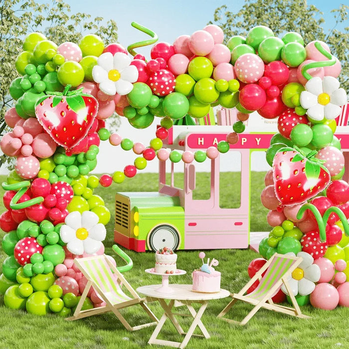 214Pcs Strawberry Party Decoration Balloon Garland Arch Set Suitable For Sweet Themed Event Scene And Birthday Party Supplies