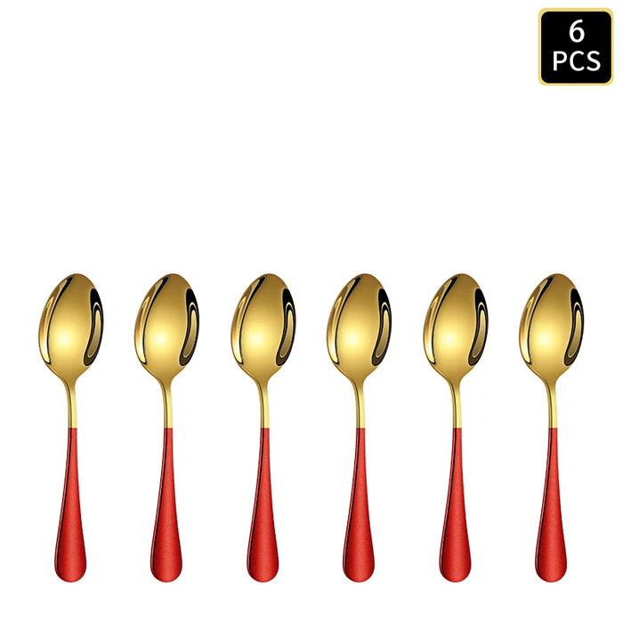 4 / 6 / 16 / 24 Piece Gold Red Stainless Steel Cutlery Set