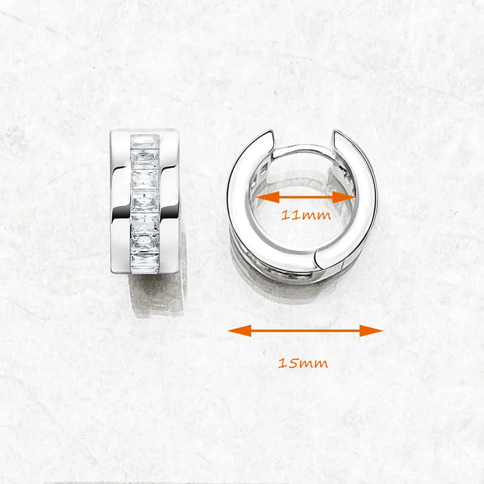 925 Sterling Silver White Stone Pave Creole Hoop Earrings For Women