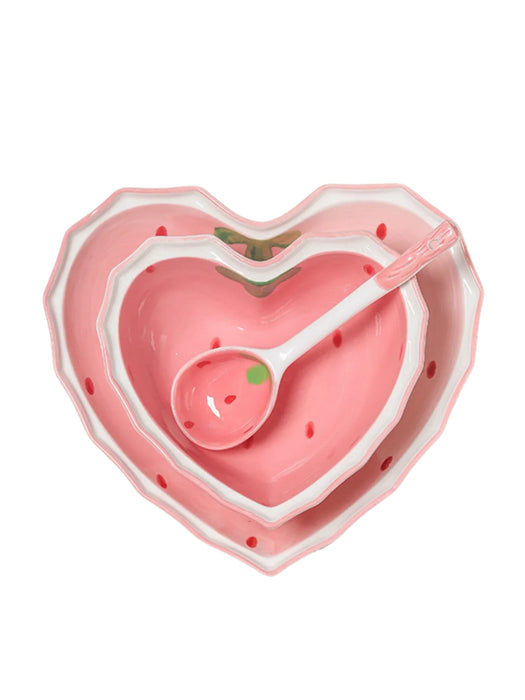 3 Piece Strawberry Bowl Spoon And Plate Set For Beautifully Served Desserts
