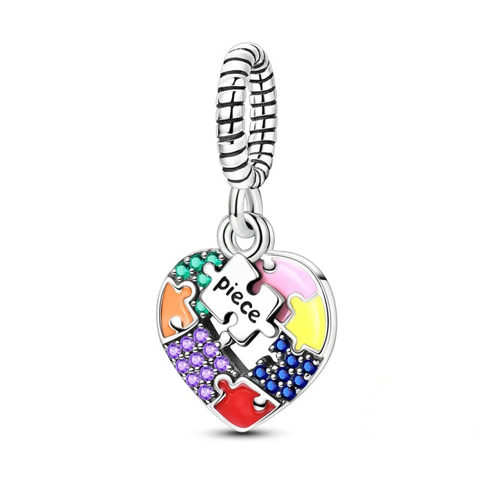925 Sterling Silver Colourful Puzzle Pendant Charms For Bracelet Diy Gift
