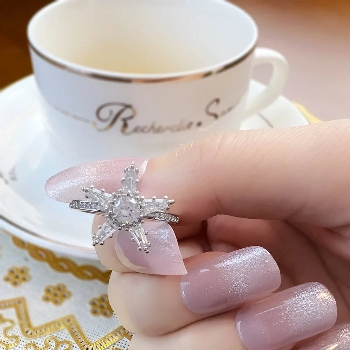 925 Sterling Silver White Star Ring Elegant European Style Fine Jewelry For Women Timeless Super Deals