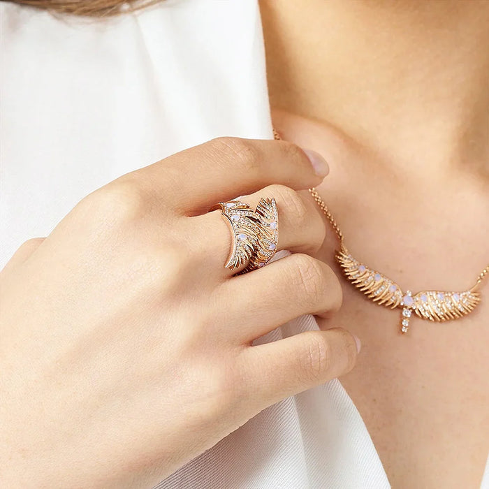 925 Sterling Silver Rose Gold Phoenix Wings Ring Boho For Women