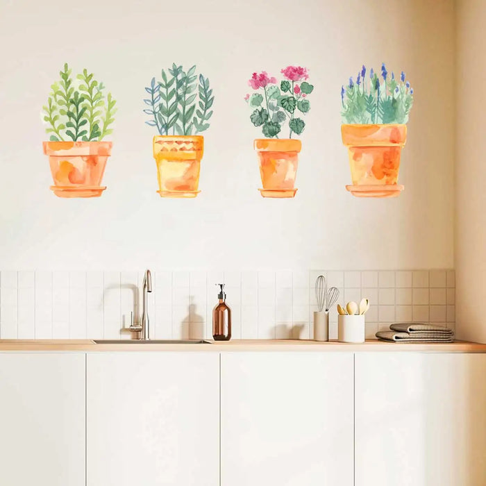 Watercolour Flower Wall Stickers 4Pc Set For Kitchen Living Room Bedroom Decor