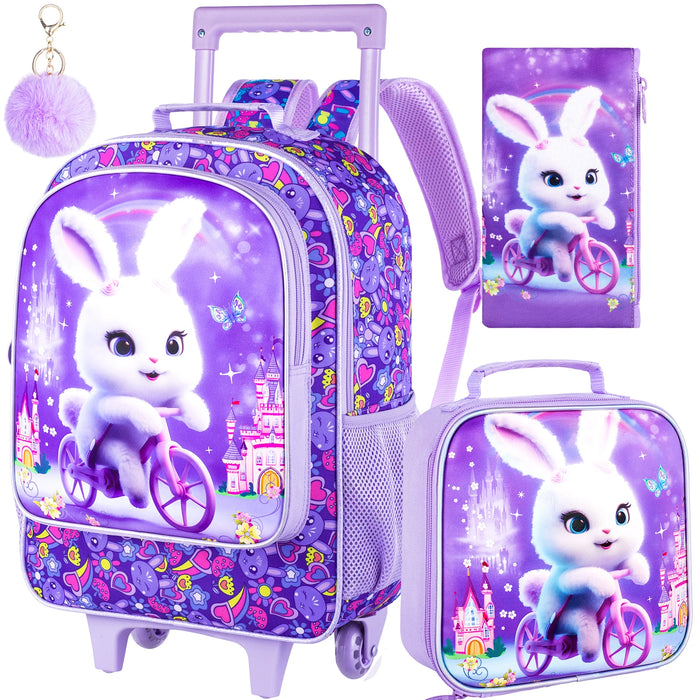 3 Piece Girls Rolling Backpack Set With Lunch Bag Rabbit