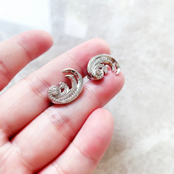 925 Sterling Silver White Wave Ear Clip Ocean Inspired Jewelry