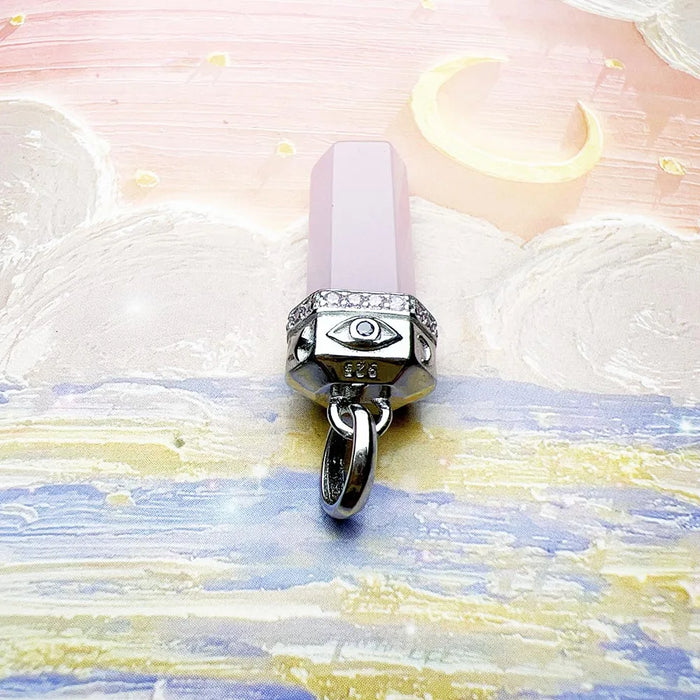 925 Sterling Silver Rose Quartz Hexagonal Pendant Romantic Gift