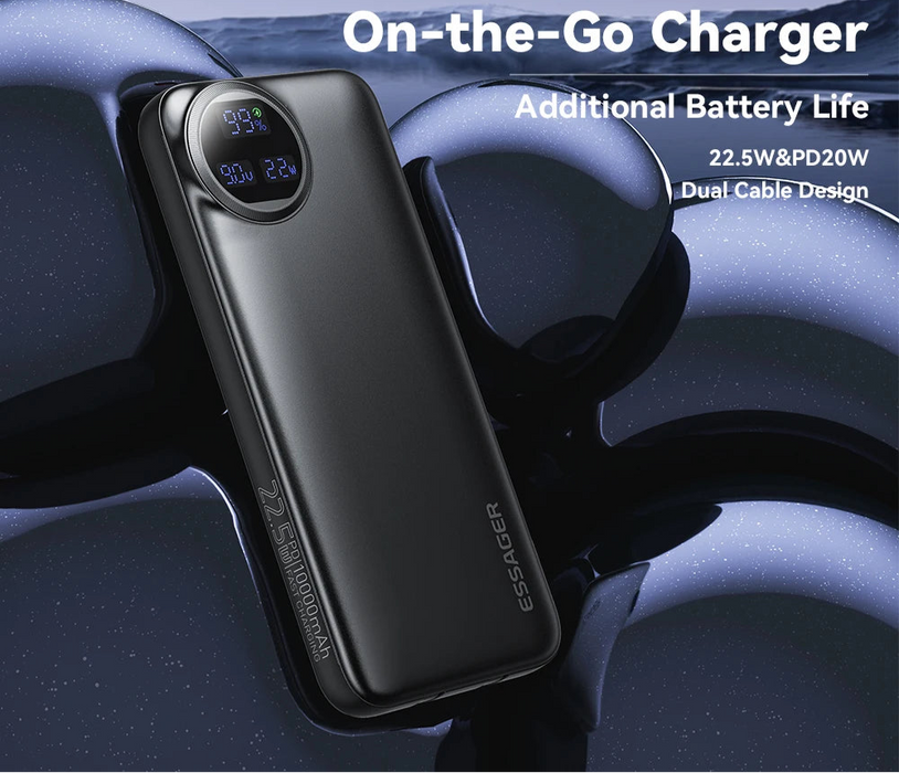 22.5W Power Bank 20000Mah With Two Built-In Cables Portable Charger For Iphone 15 Pro Max Charge 4 Devices At Once ﻿