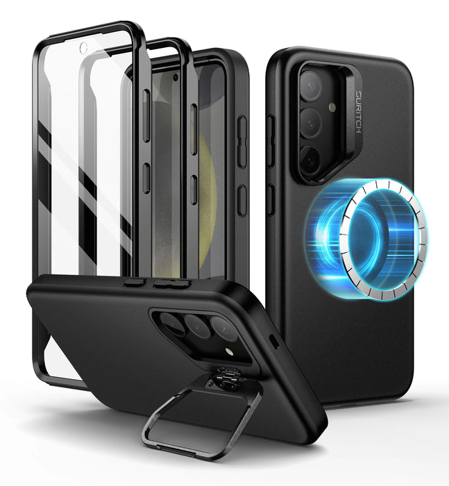 For Samsung Galaxy S24 360 Full-Body Dual Layer Rugged Shockproof Magnetic Magsafe Compatible Case With Camera Stand