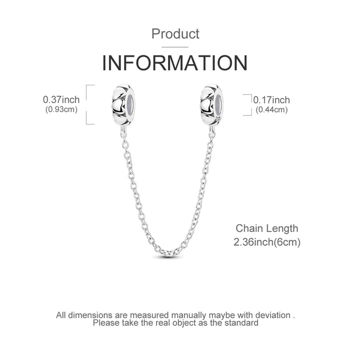 925 Sterling Silver Heart Safety Chain Charm Fits Bracelets & Necklaces Diy Gift
