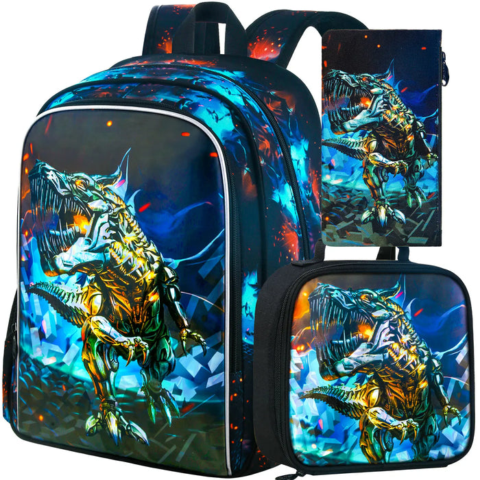 Water Resistant Dinosaur Backpack Set For Boys 16 Inch Inch