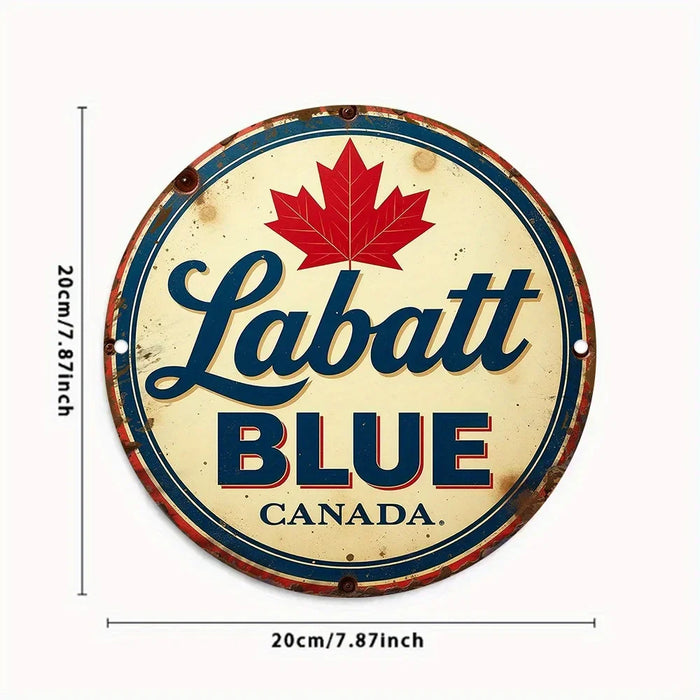 Vintage Labatt Blue Canada Beer Sign Rustic Round Aluminum Wall Art