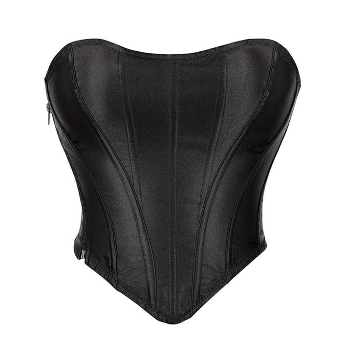 Summer Satin Overbust Corset Plus Size Xs-6Xl Black Lace Up With Zip