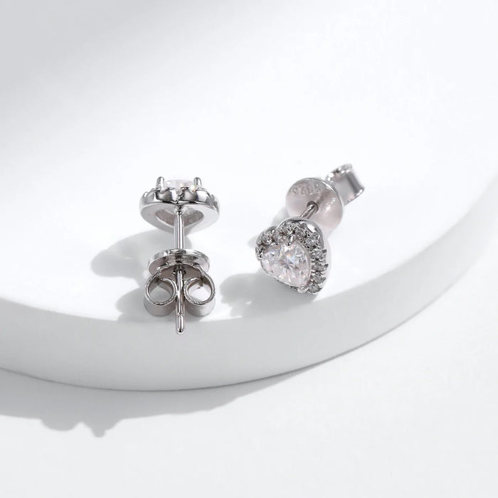 925 Sterling Silver Diamond Hearts Stud Earringslab Created