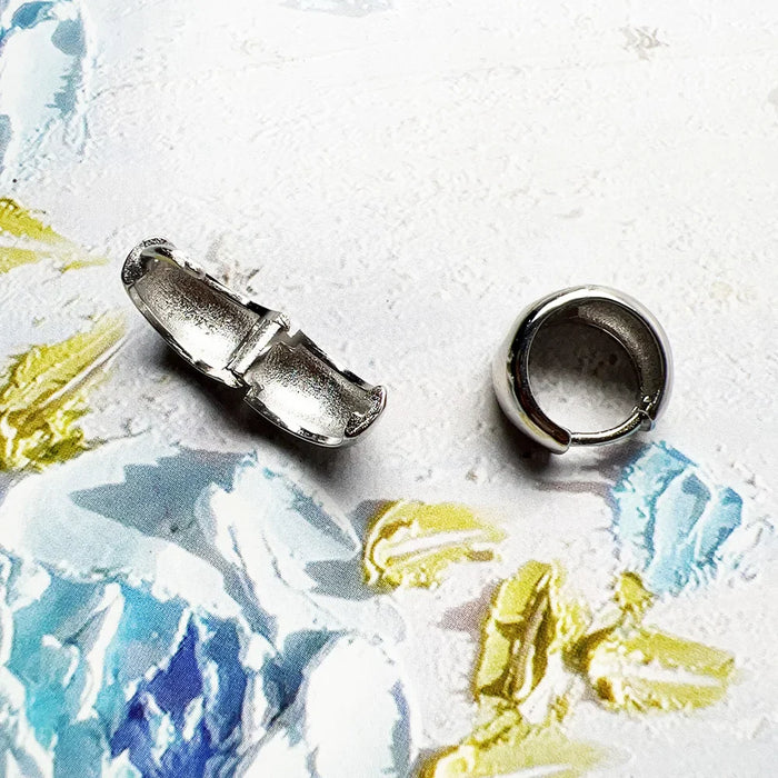 925 Sterling Silver Vintage Chunky Hoop Earrings Real Elegant European Design Unisex