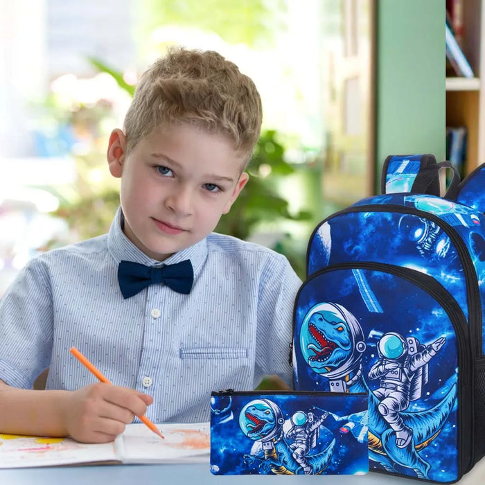 3 Piece Boys Backpack Set 16 Dinosaur Bookbag Lunch Box Elementary School Bag