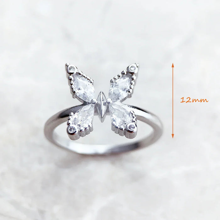925 Sterling Silver Romance White Stone Butterfly Ring