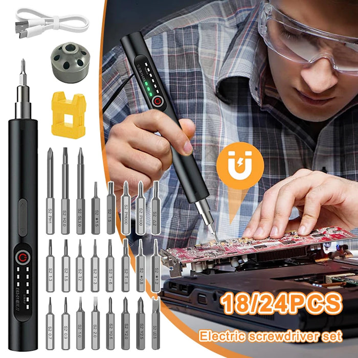 18 / 24 In 1 Electric Screwdriver Kit For Mobile Repair 3 Torque Settings Led Light