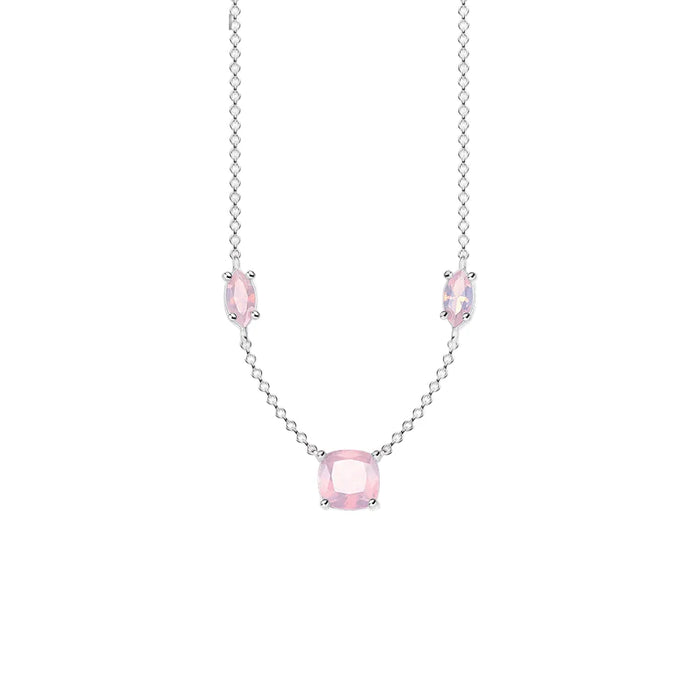 925 Sterling Silver Romantic Gift Pink Stone Necklace & Earring Set