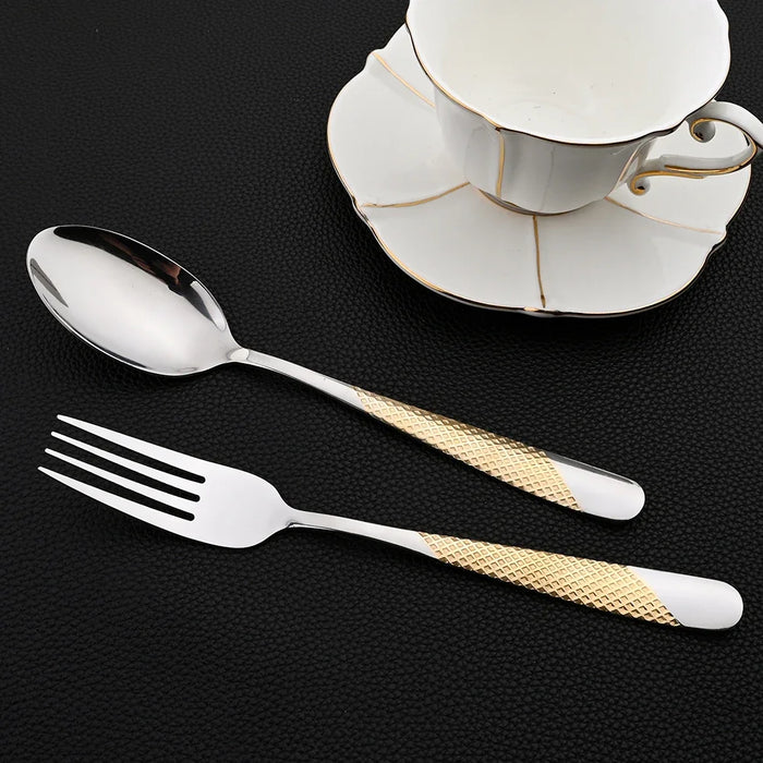 16 Piece Stainless Steel Gold Plated Cutlery Set For Western Dining