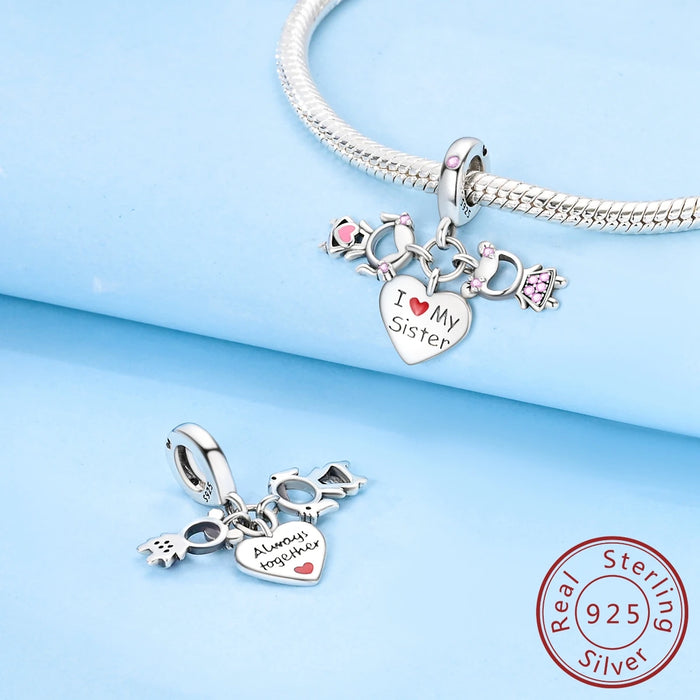 925 Sterling Silver Sister Charms Diy Gift For Women