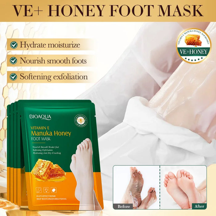 5 Pairs Honey Exfoliating Foot Masks Remove Dead Skin & Moisturize