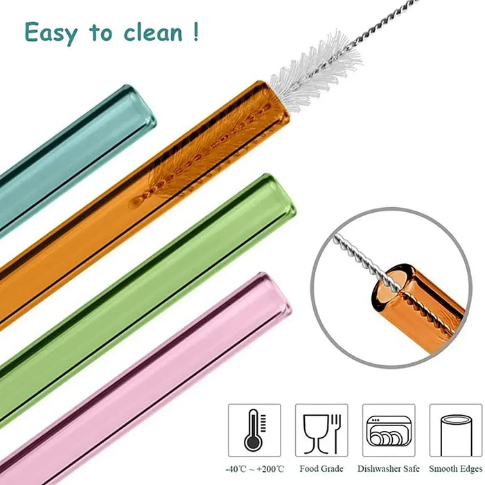 8 Piece Reusable Glass Straws Eco Friendly & Colourful