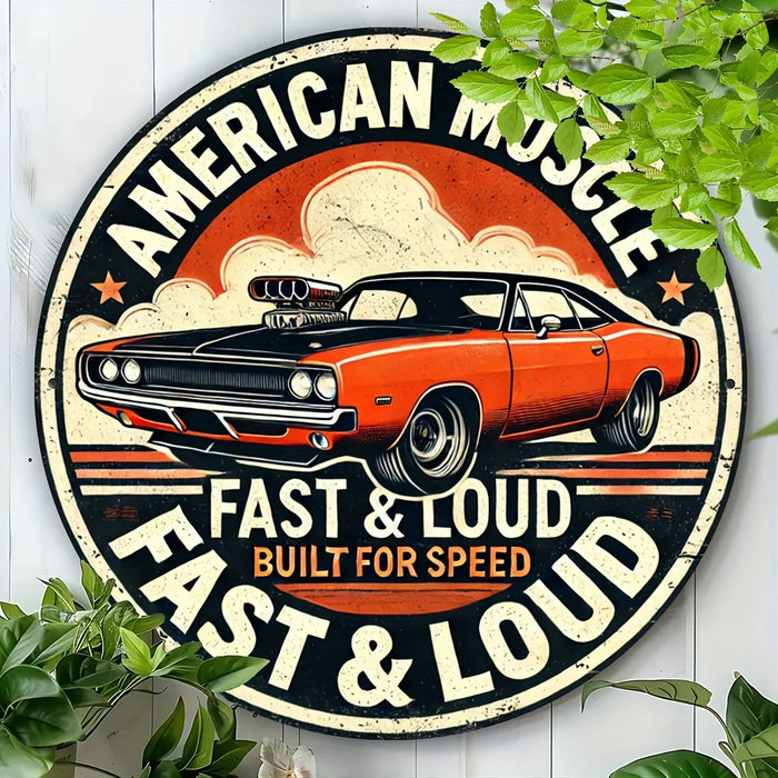 Vintage Race Car Metal Sign 8X8 Inch Inch Round Wall Art