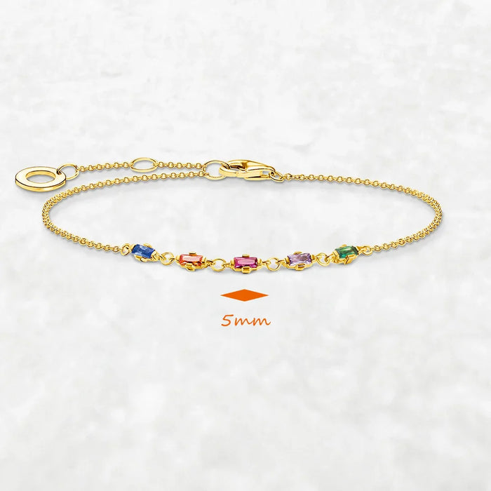 925 Sterling Silver Rainbow Stone Golden Bracelet Boho Jewelry For Women