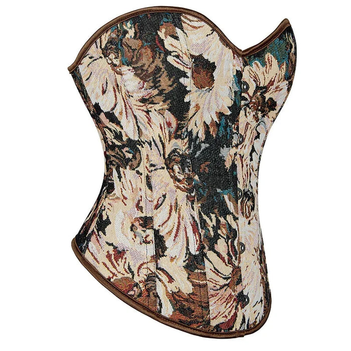 Floral Embroidered Steampunk Corselet Plus Size S-6Xl With Busk